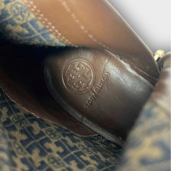 Tory Burch tall brown leather boots zip up knee high heeled chunky fall boots - Picture 7 of 9